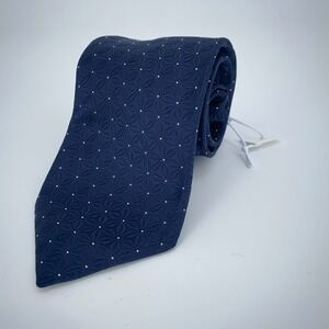 Eton Tie Mens One Size Gray Navy Blue Patterned Silk Necktie Italy Made